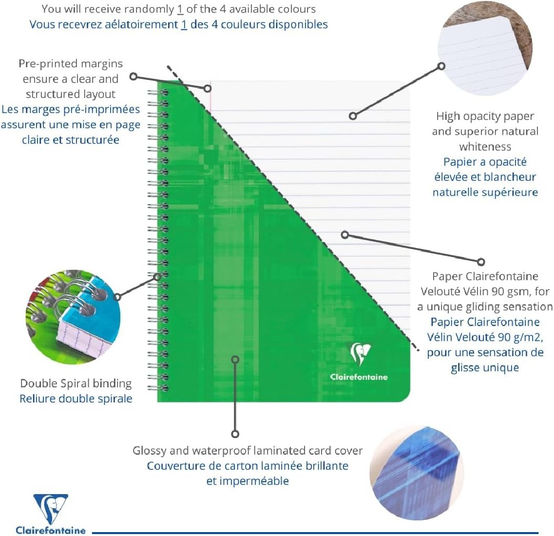 Clairefontaine Rhodia notebook spiral A5 16,5X21cm 120 pages white paper 90gsm ruled with margin 883c