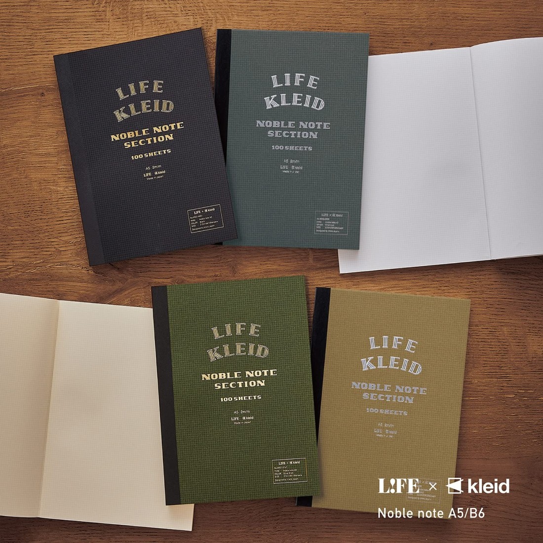 Kleid 8961 Life and kleid Noble Notebook, Black, A5, squared 2 mm, 100 sheets