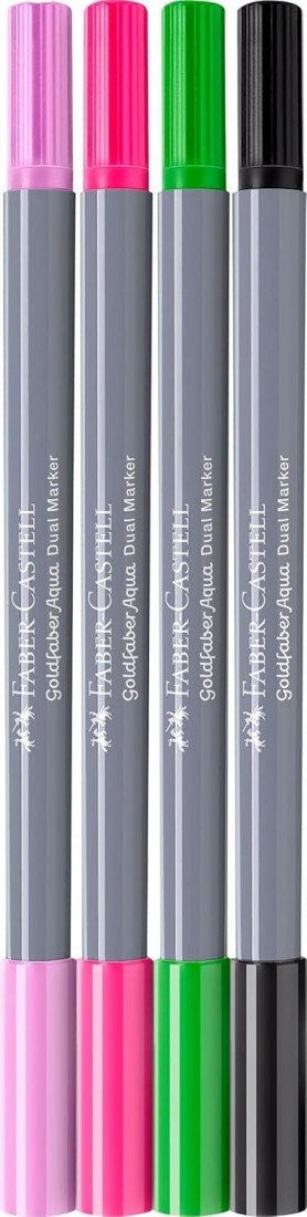 Faber-Castell Creative Studio Goldfaber Castell Aqua Dual Fluffy Flamingo Marker Pens for Art, Craft, Drawing, Sketching, Home, School, College, Coloring (Pack of 4)l  164507