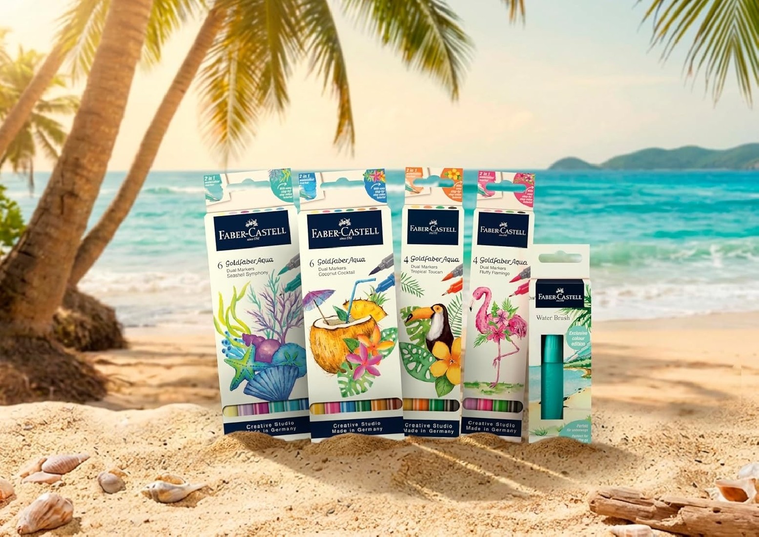 Faber Castell 114610  Coffret de crayons aquarellables Goldfaber Aqua, 12 crayons de couleur aquarellables, coffret Tropical Blossoms