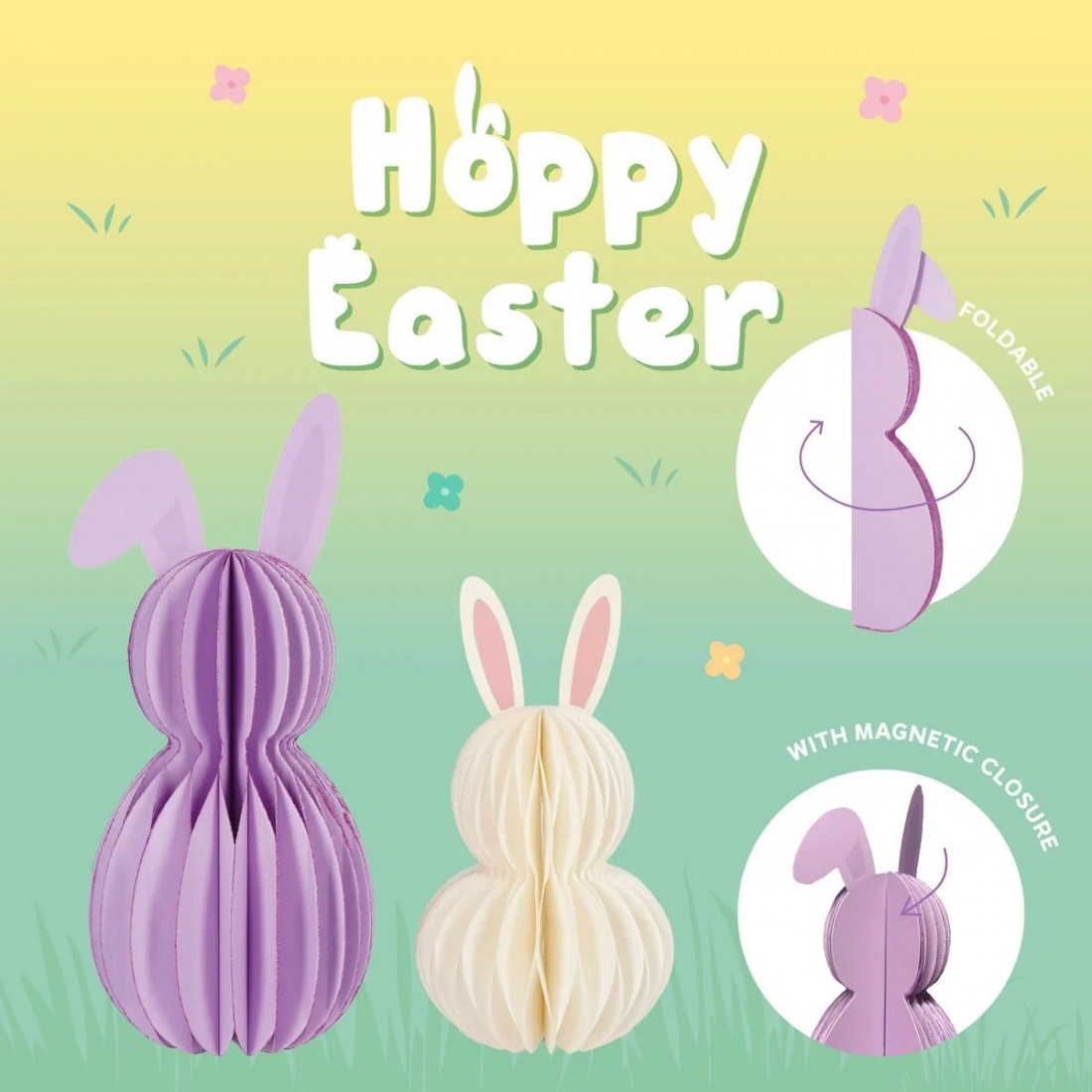 Set of 2 Foldable Paper Bunnies - Hoppy Easter- legami
