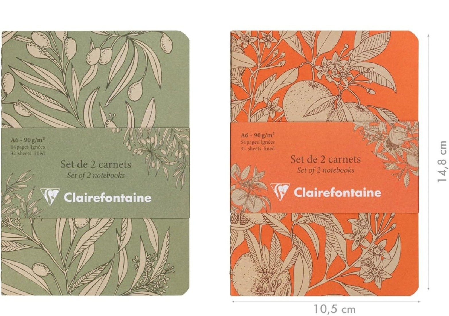 Clairefontaine Rhodia Garden of the Senses, set of 2 notebooks, A6, white paper 90gsm, 64 pages, lined, 116340
