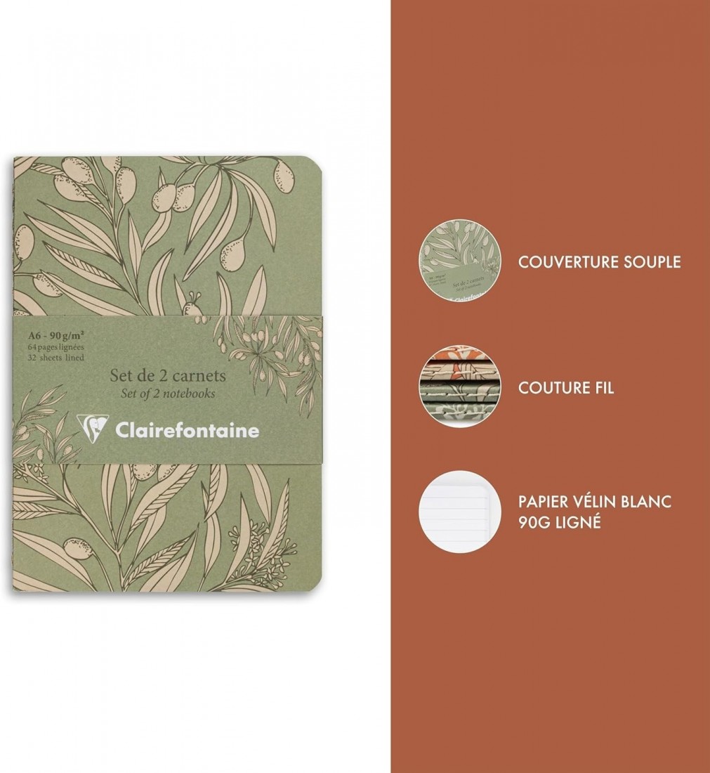 Clairefontaine Rhodia Garden of the Senses, set of 2 notebooks, A6, white paper 90gsm, 64 pages, lined, 116340