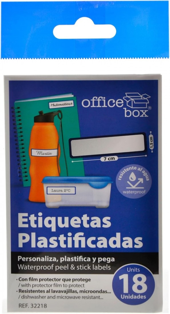 Πλαστικοποιημένες Ετικέτες Ονομάτων 7 x 1,5 cm – 18 τεμ. 32218 Office Box