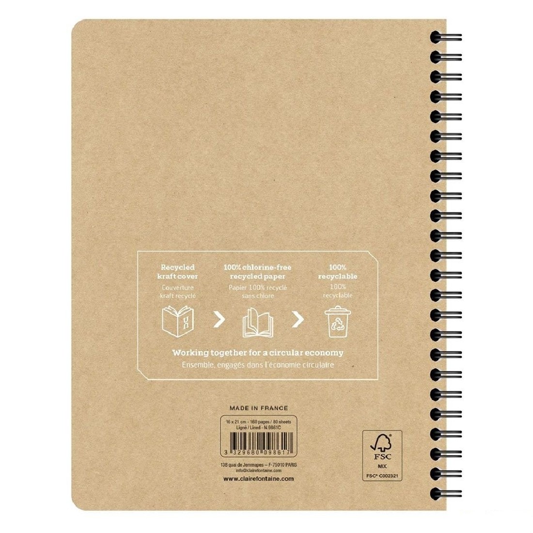 Clairefontaine Rhodia 9861C Uninotes Project Book 16 x 21 cm 160 detachable lined pages with 3 assorted dividers, white 90gsm