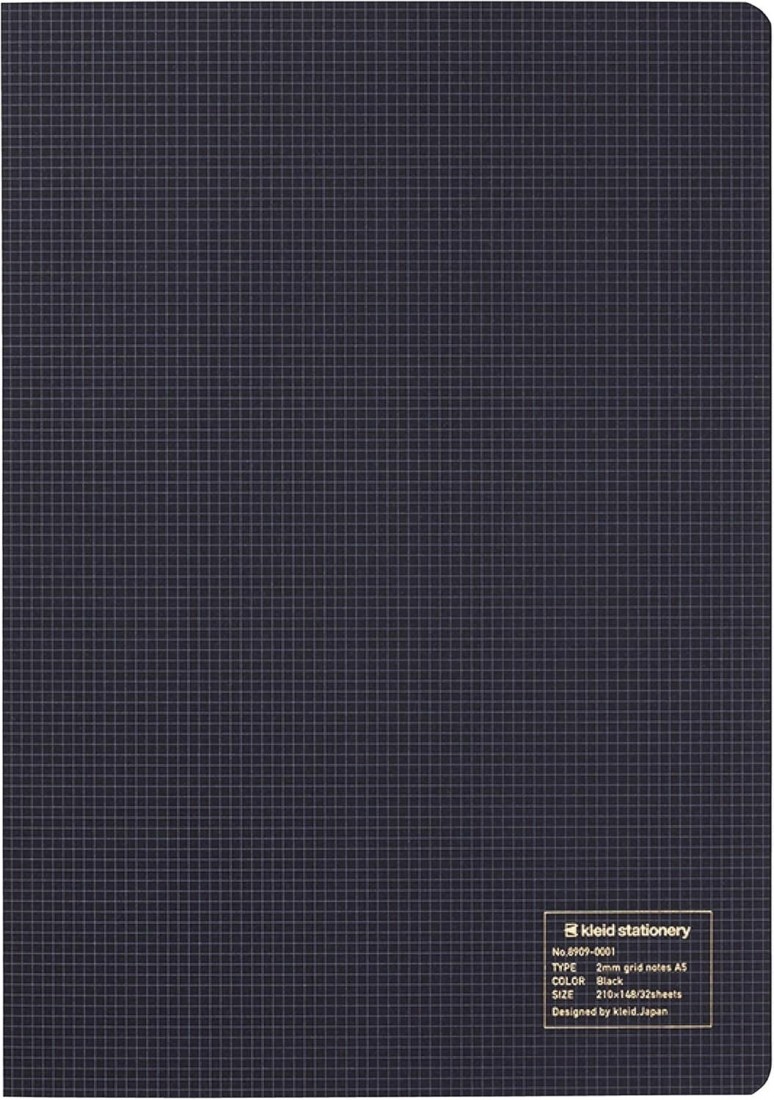 kleid 8909 Notebook, 2 mm Grid,  A5 Square Black, 64  ivoire pages,