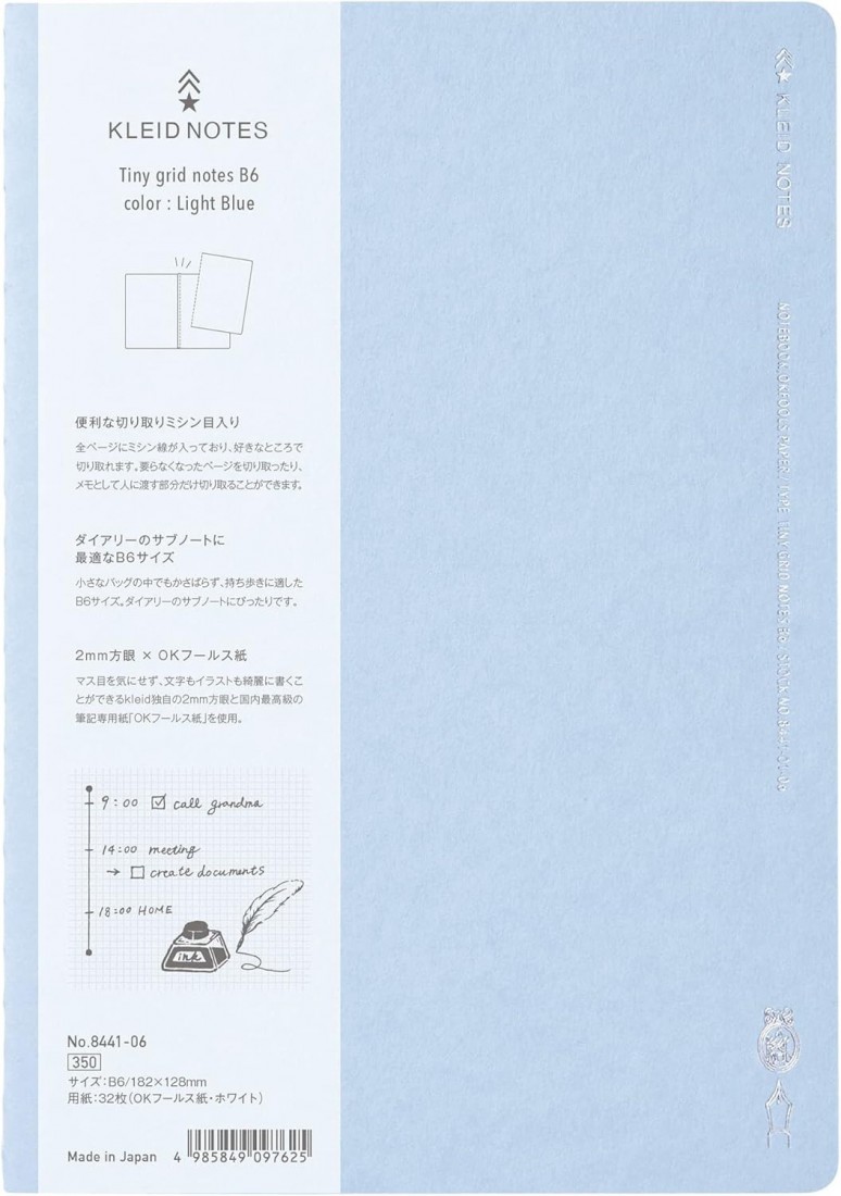 kleid 8441-06 Notebook, 2 mm Grid,  B6 182x128mm Square Light blue, 64  white pages,