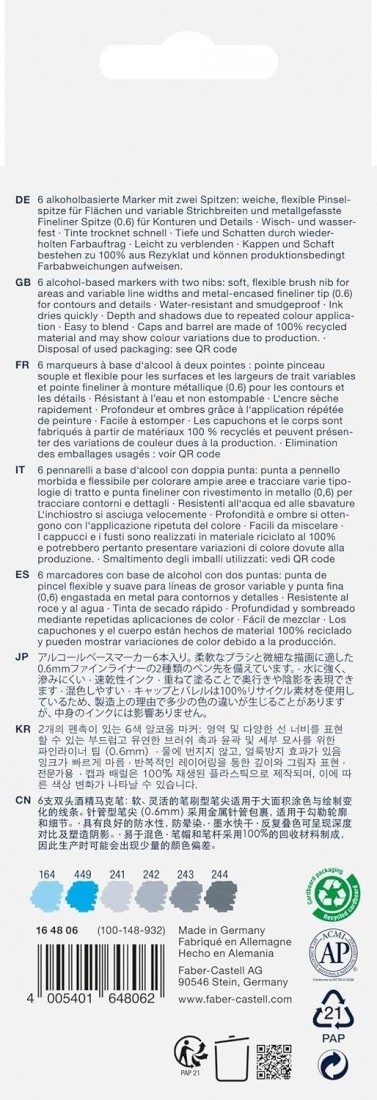 Faber Castell Goldfaber Sketch Markers Product Design Pack of 6 Alcohol Markers with Brush Tip and Fineliner Tip 164806