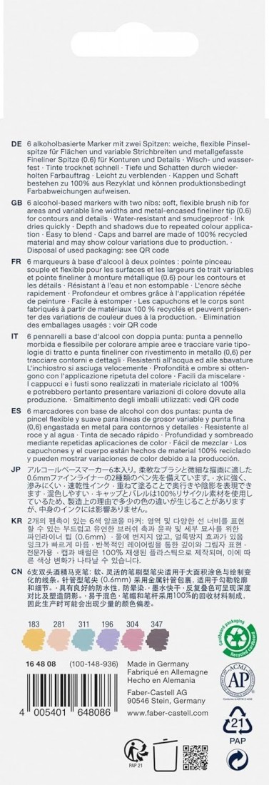 Faber Castell Goldfaber Sketch Fashion Marker Pens with Brush Tip and Fineliner Tip (Pack of 6) 164808