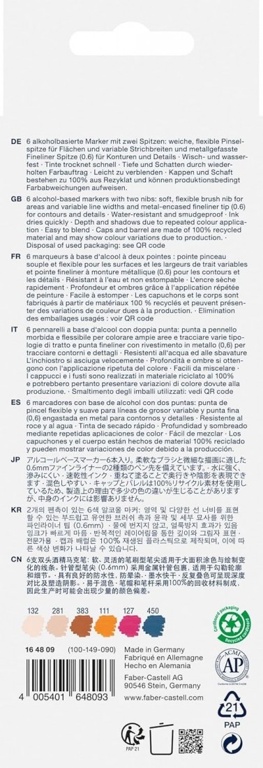 Faber Castell Goldfaber Sketch Manga Marker Pens with Brush Tip and Fineliner Tip (Pack of 6) 164809