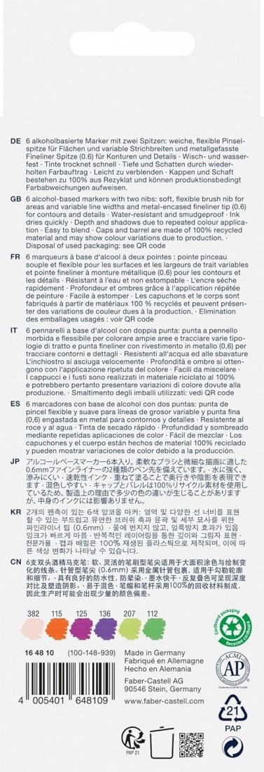 Faber Castell Goldfaber Sketch Marker Graphic Novel Alcohol Marker with Brush Tip and Fineliner Tip (Pack of 6) 164810