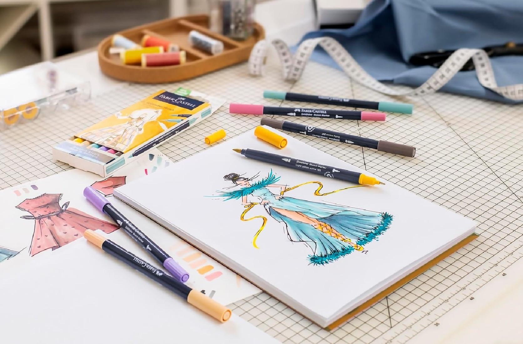 Faber Castell Goldfaber Sketch Kawaii Marker Pens Pack of 6 Alcohol Markers with Brush Tip and Fineliner Tip 164811