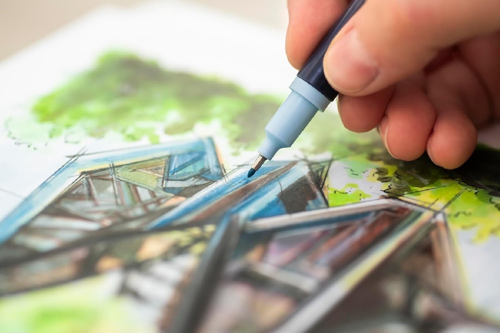 Faber Castell Goldfaber Sketch Marker Portrait Pack of 6 Alcohol Markers with Brush Tip and Fineliner Tip 164812