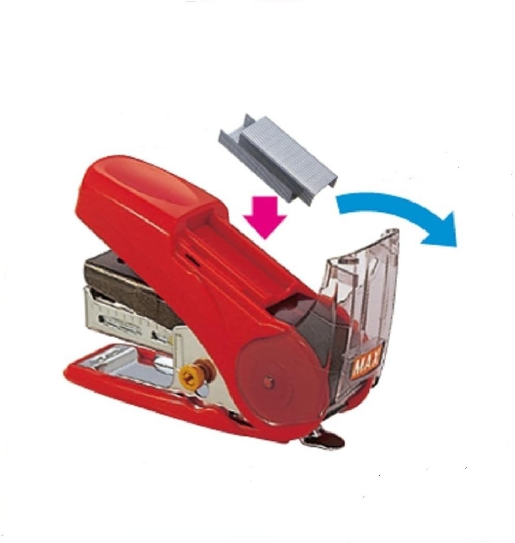 Max Sakuri Stapler, 20 Sheets Binding, Holds 100 Spare Needles, Red HD-10NLK/R