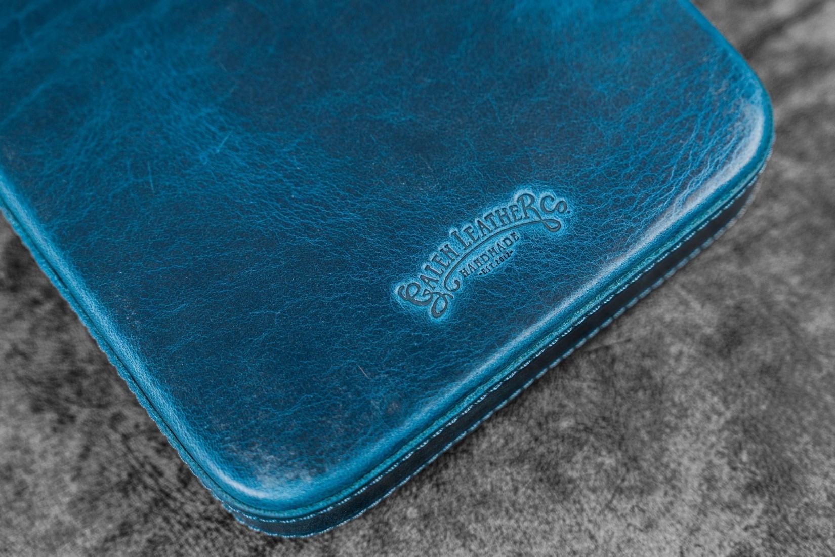 Galen Leather Magnum Opus 6 Slots Hard Pen Case with Removable Pen Tray - Ocean Blue