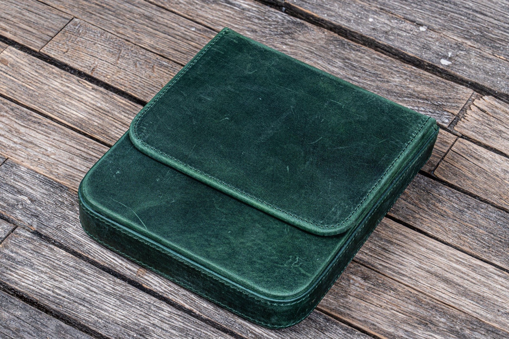 Galen Leather Magnum Opus 6 Slots Hard Pen Case with Removable Pen Tray - Crazy Horse Forest Green