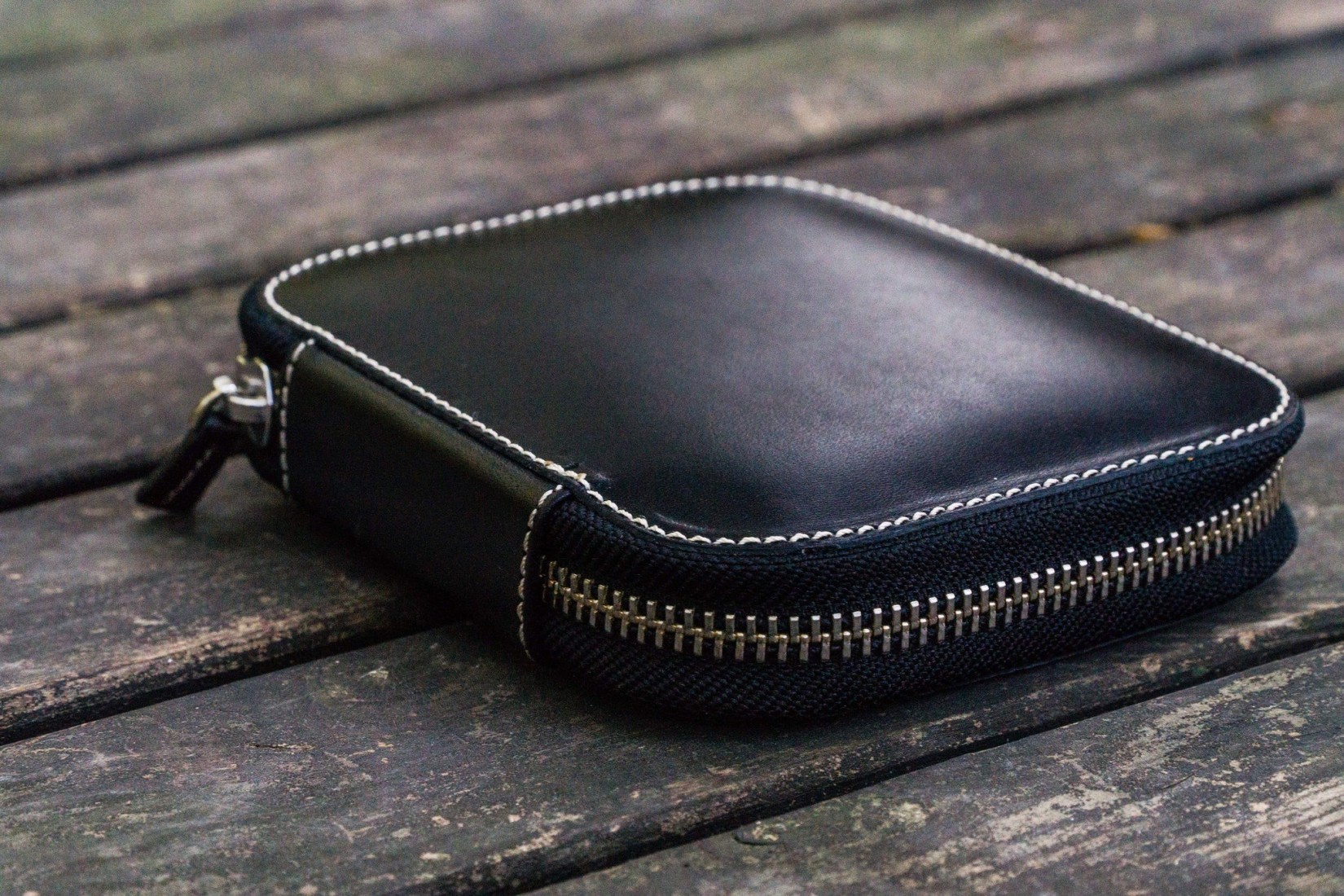 Galen Leather Zippered 10 Slots Pen Case - Black