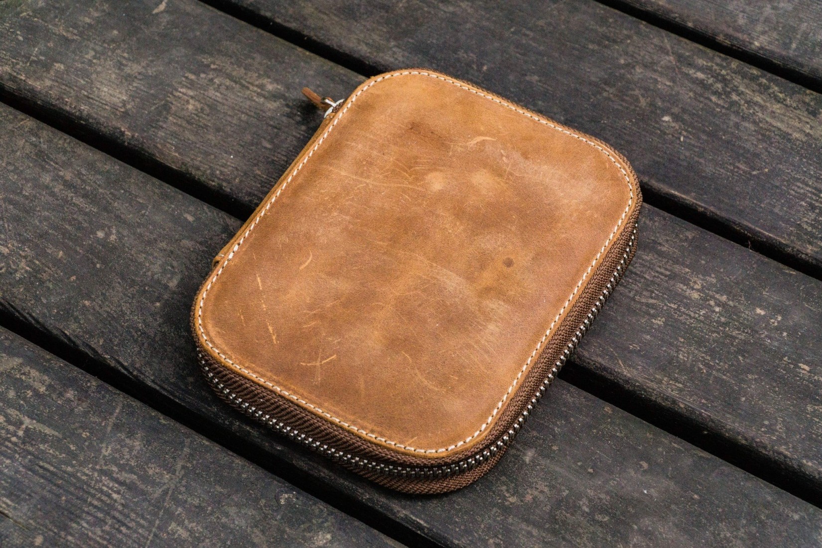 Galen Leather Zippered 10 Slots Pen Case - Crazy Horse Brown