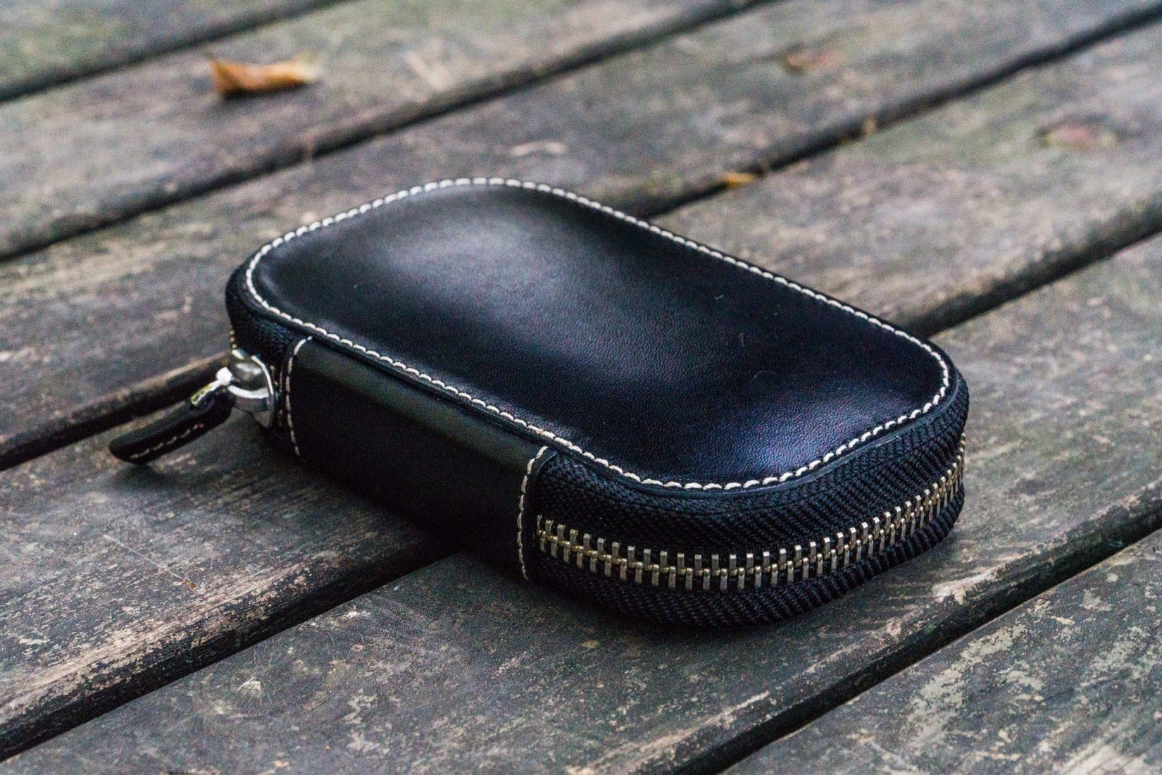 Galen Leather Zippered 6 Slots Pen Case - Black