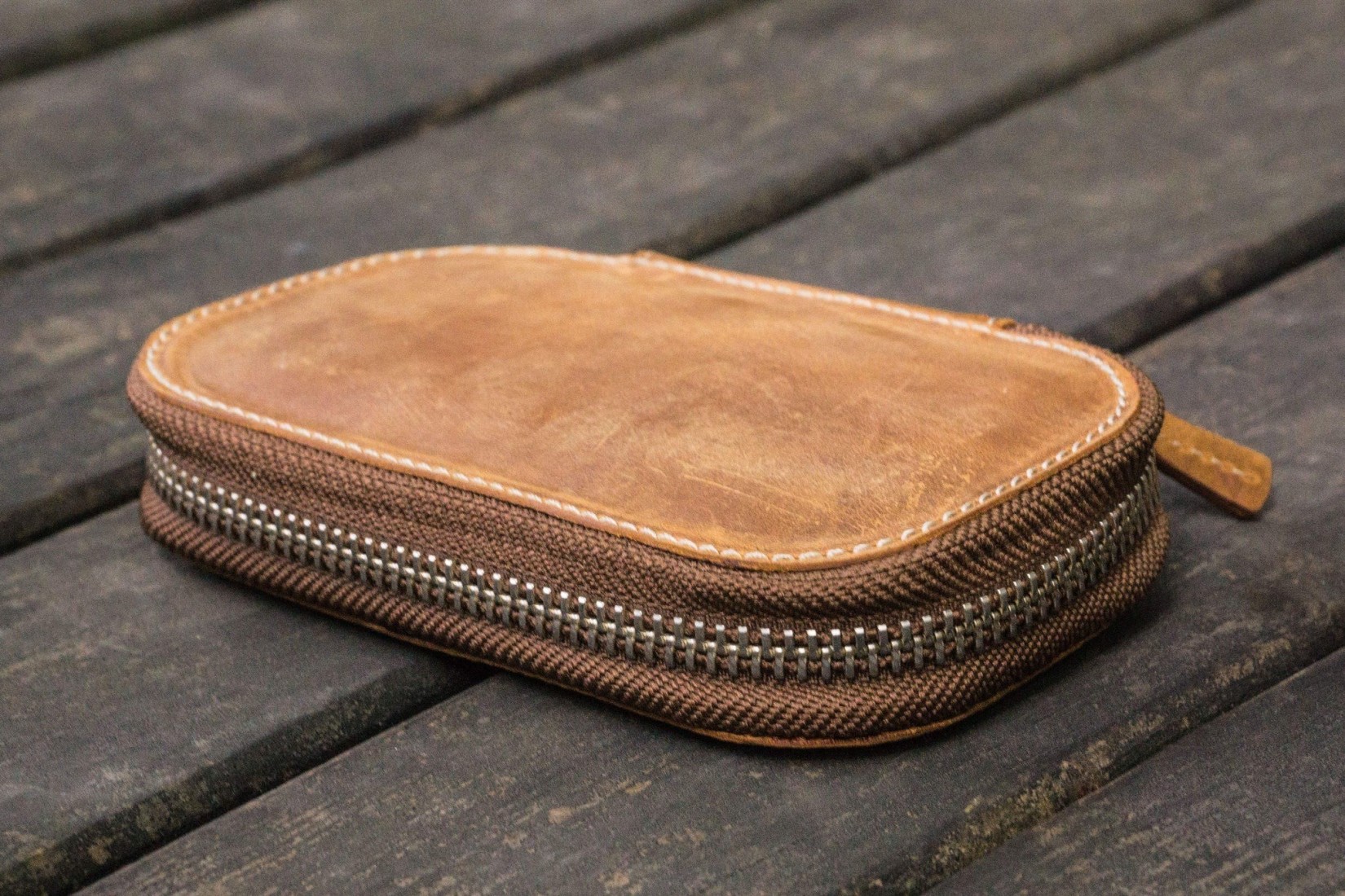 Galen Leather Zippered 6 Slots Pen Case - Crazy Horse Brown