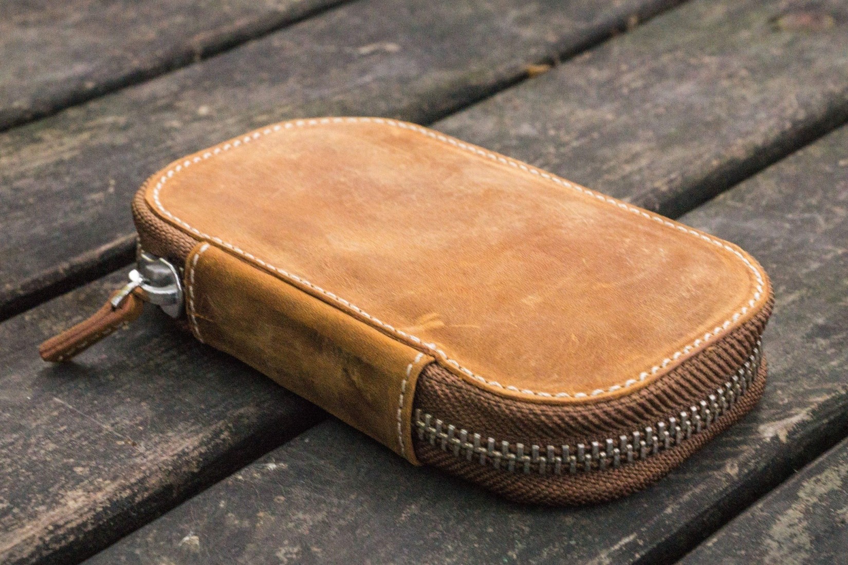 Galen Leather Zippered 6 Slots Pen Case - Crazy Horse Brown