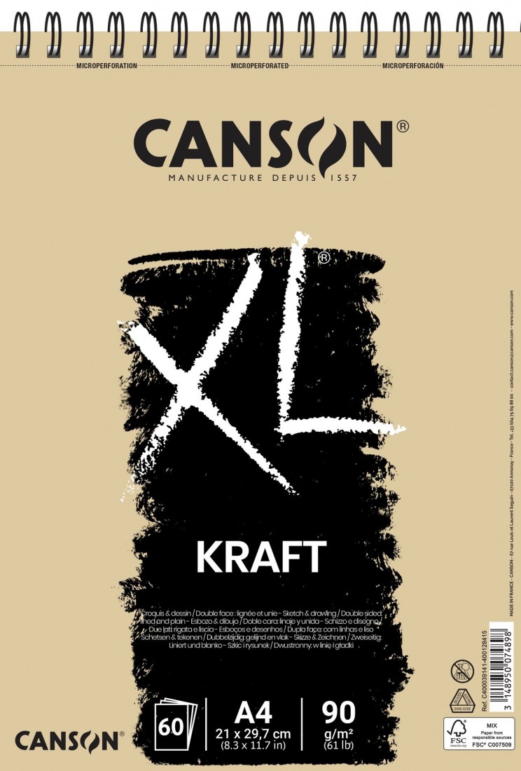 Μπλοκ A4 XL Kraft (Χαρτί Κραφτ) 90g/m²  21x29.7cm - 60 Φύλλα  Canson