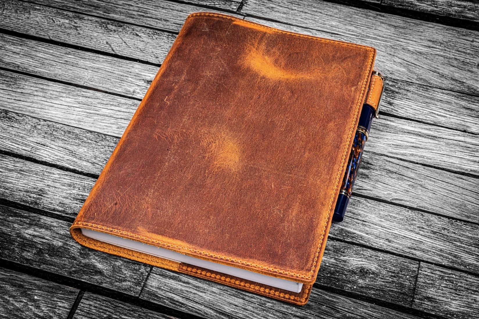 Galen Leather Slim A5 Notebook Planner Cover - Crazy Horse Brown