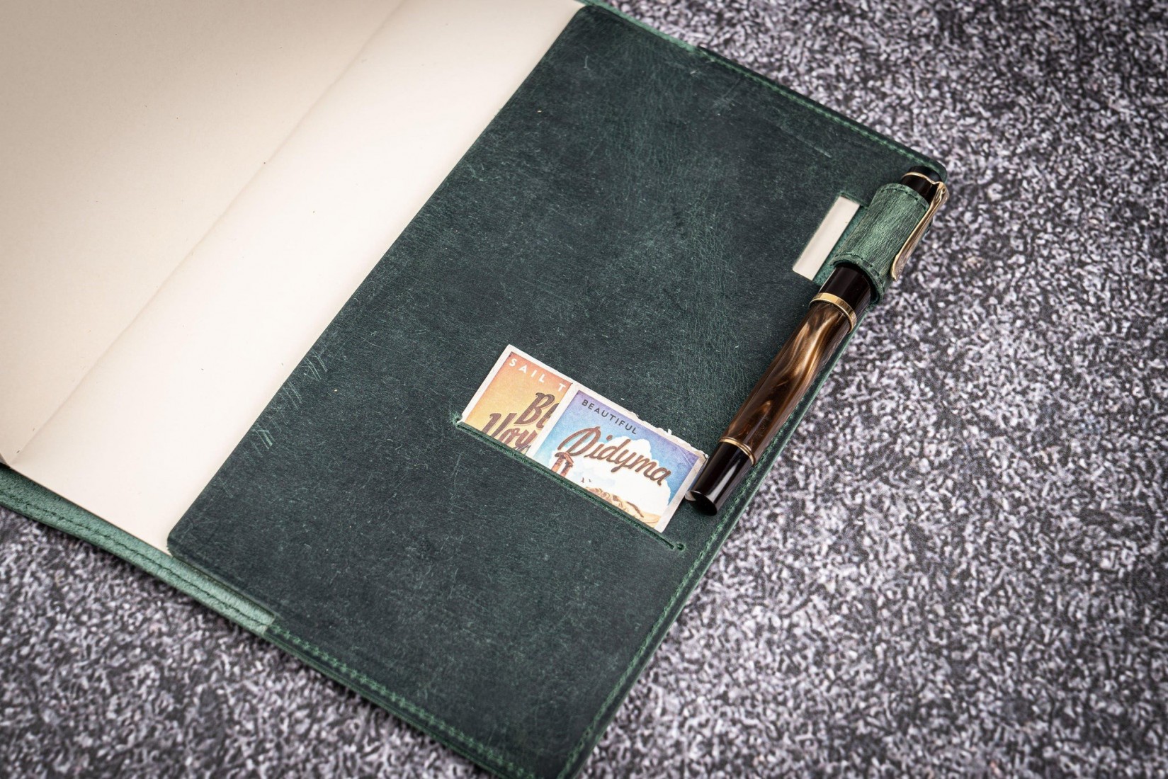 Galen Leather Slim A5 Notebook Planner Cover - Crazy Horse Forest Green