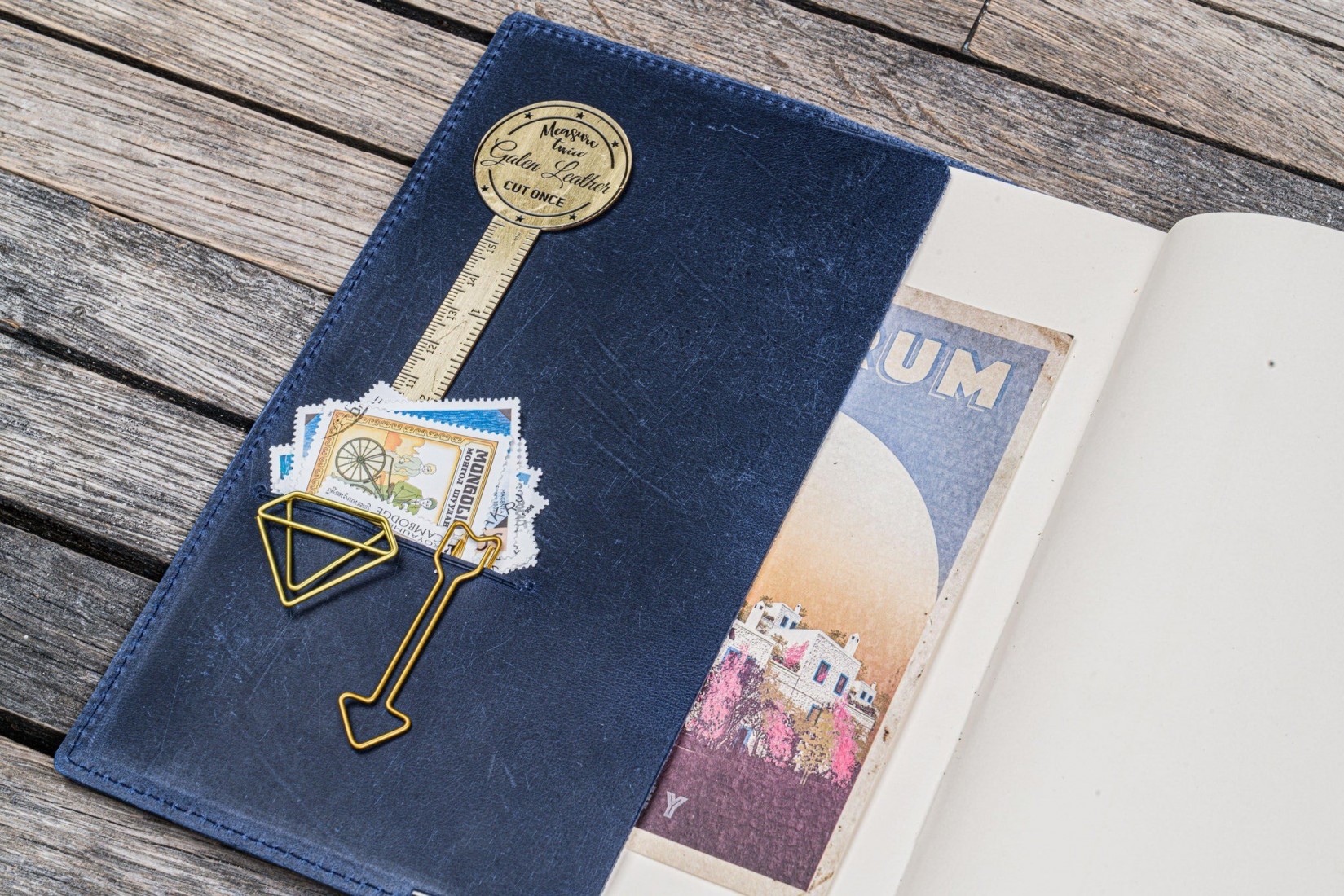 Galen Leather Slim A5 Notebook Planner Cover - Crazy Horse Navy Blue