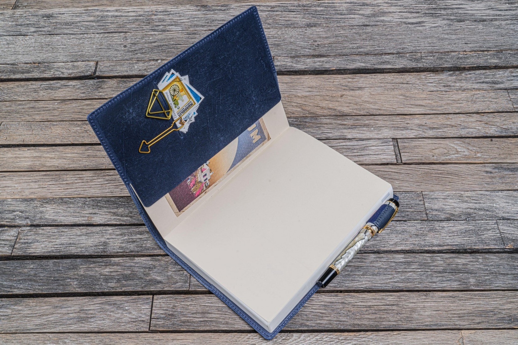 Galen Leather Slim A5 Notebook Planner Cover - Crazy Horse Navy Blue