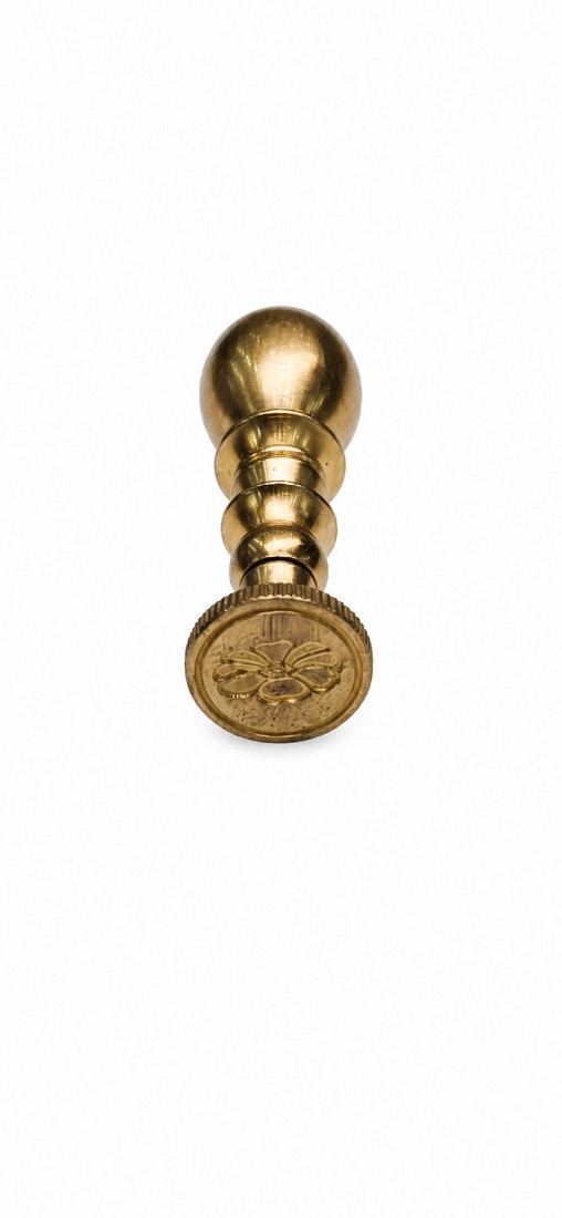 Francesco Rubinato set, with glass dip pen, brass  base, bronze wax seal stamp, sealing wax, glass box, 8829