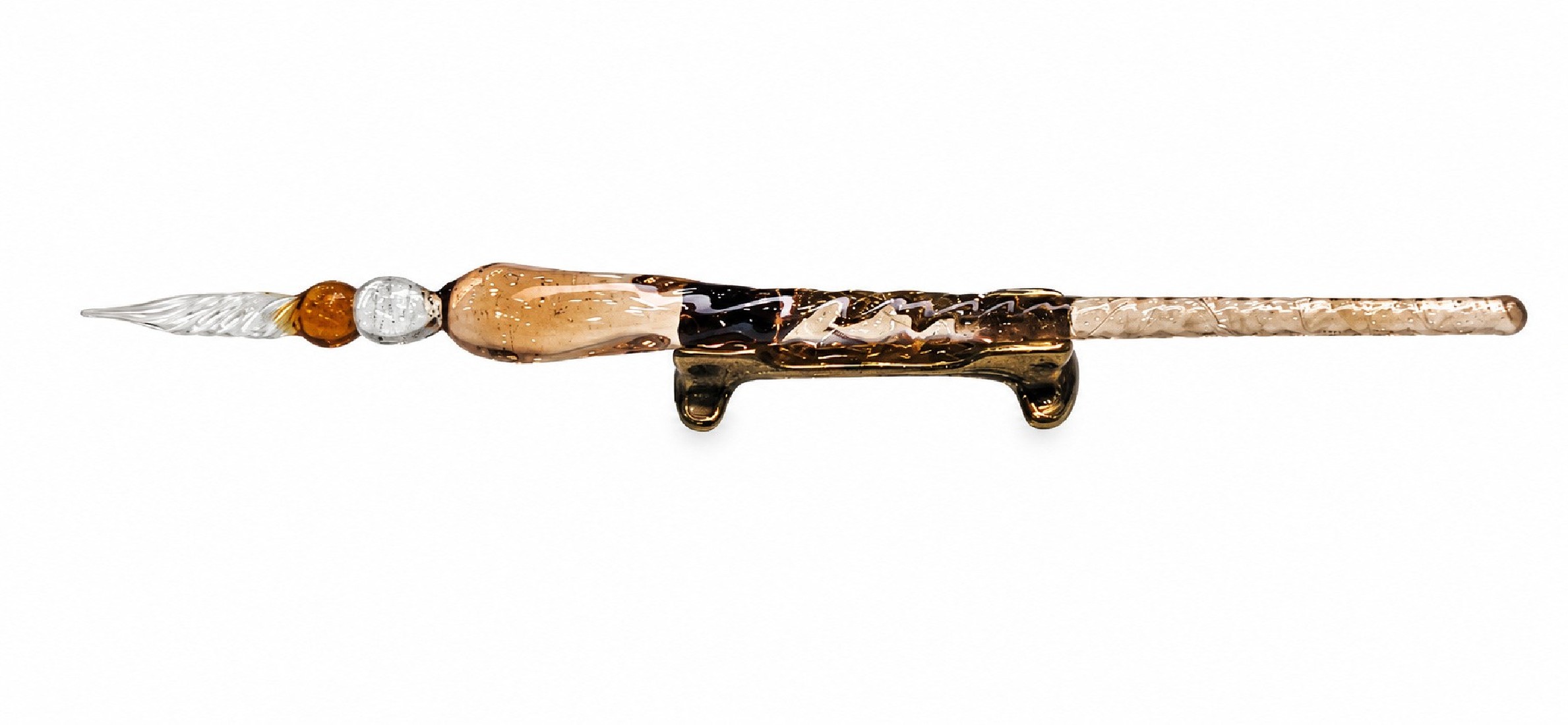 Francesco Rubinato set, with glass dip pen, brass  base, bronze wax seal stamp, sealing wax, glass box, 8829