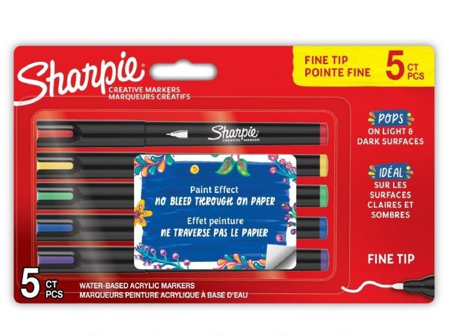 Sharpie Creative Markers, Water-Based Acrylic Markers, Brush Tip Blister of 5 2212912