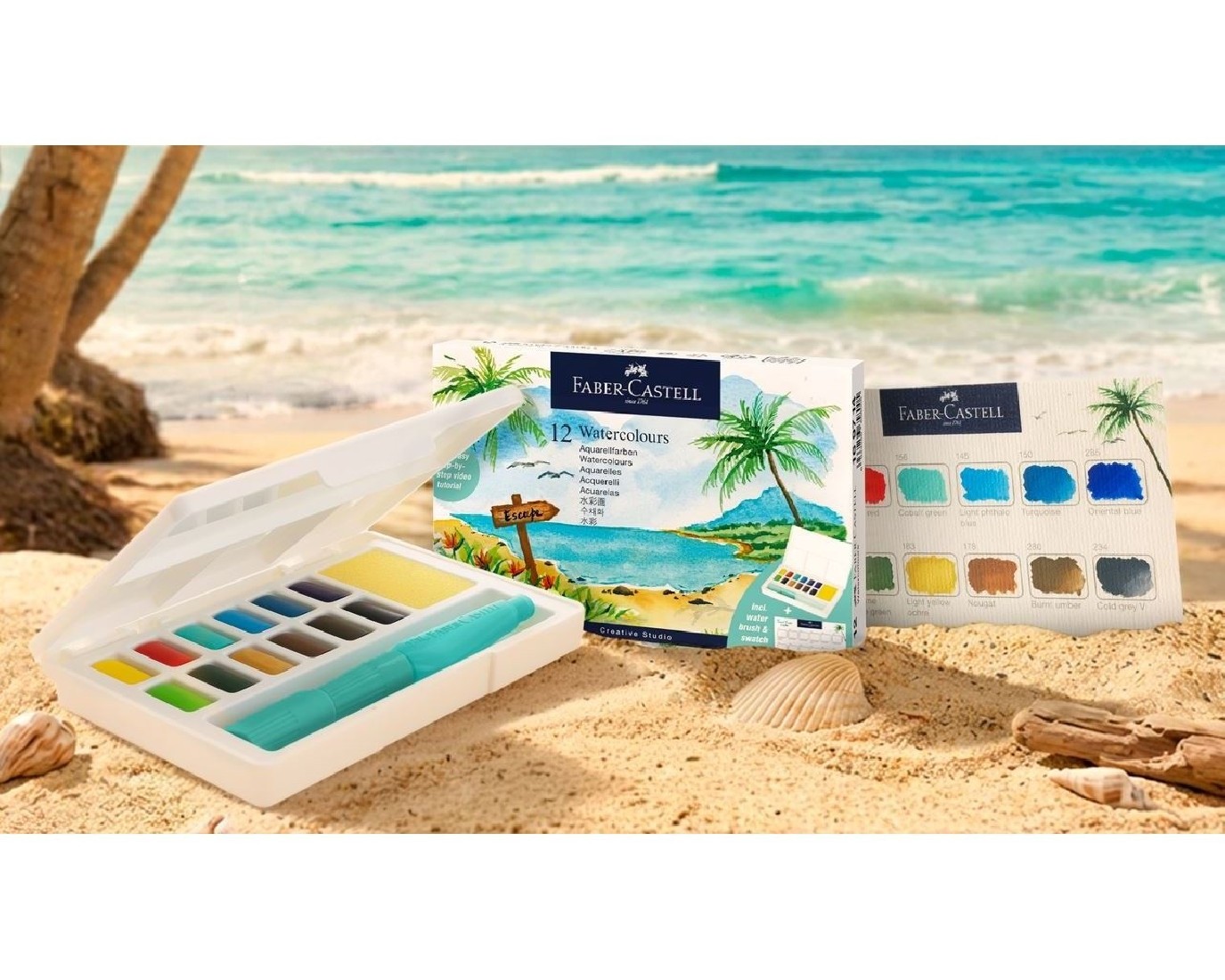 Faber Castell Tropical watercolors in blocks, 12pcs plus brush 169714