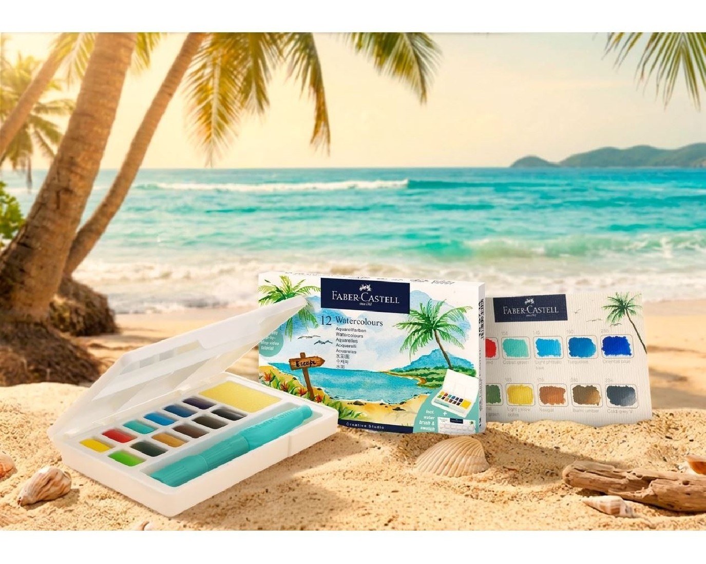 Faber Castell Tropical watercolors in blocks, 12pcs plus brush 169714