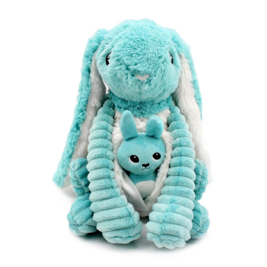 Toudou the rabbit plush toy bleu aqua mum and baby Les Ptipotos 74004 Les Deglingos