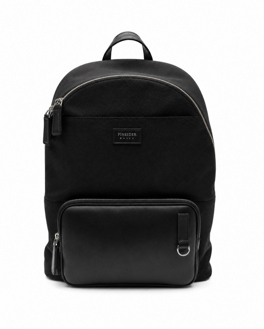Pineider Daily 23 backpack nylon and  leather black PDNL006056
