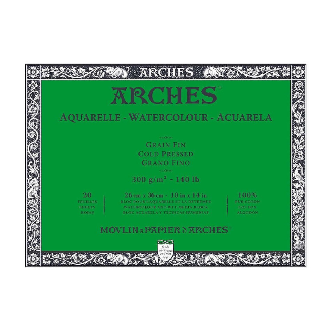 Arches Aquarelle Watercolour Block Cold Pressed – 20 Sheets – 26x36cm 1795061
