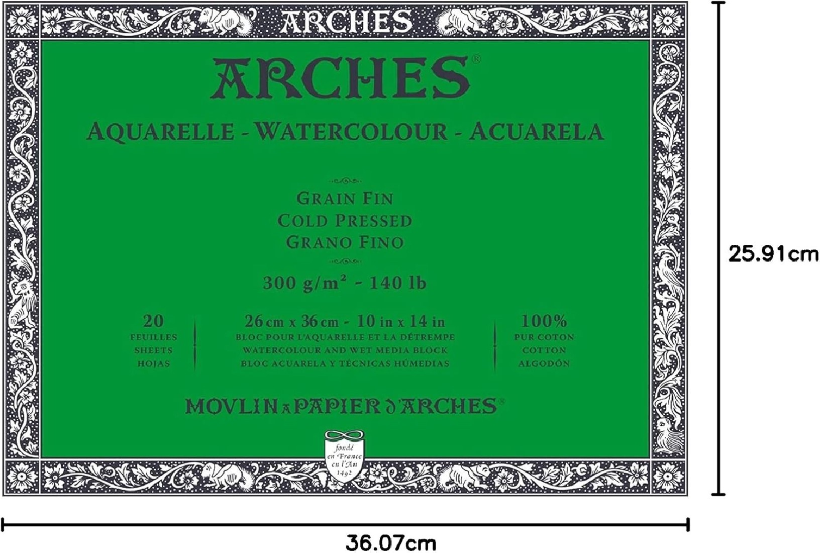 Arches Aquarelle Watercolour Block Cold Pressed – 20 Sheets – 26x36cm 1795061