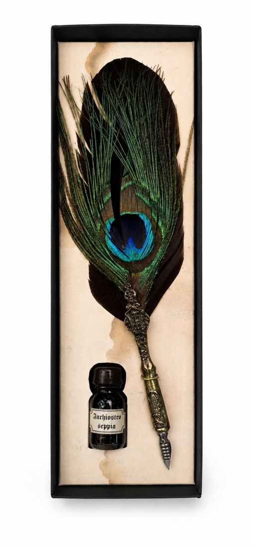 Francesco Rubinato art set 7548, μεταλλικός κονδυλοφόρος με φτερό παγωνιού και μελάνι