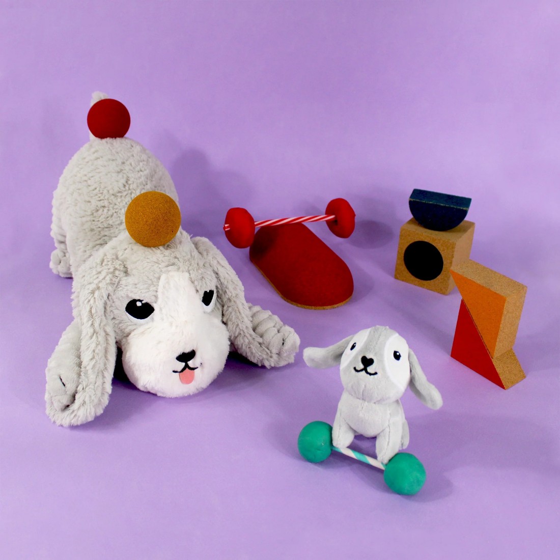 Toutou the dog plush mom and her grey baby - Les Ptipotos 75700 Les Deglingos