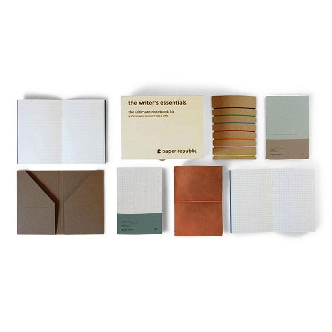 Paper Republic the writers essentials [xl] | cognac leather journal kit
