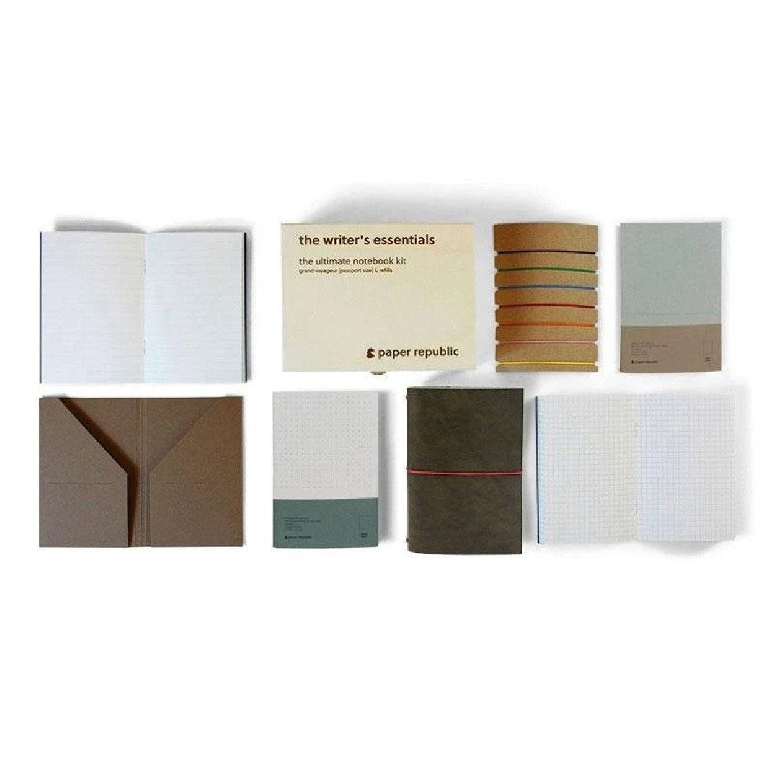 Paper Republic the writers essentials [xl] olive green leather journal kit