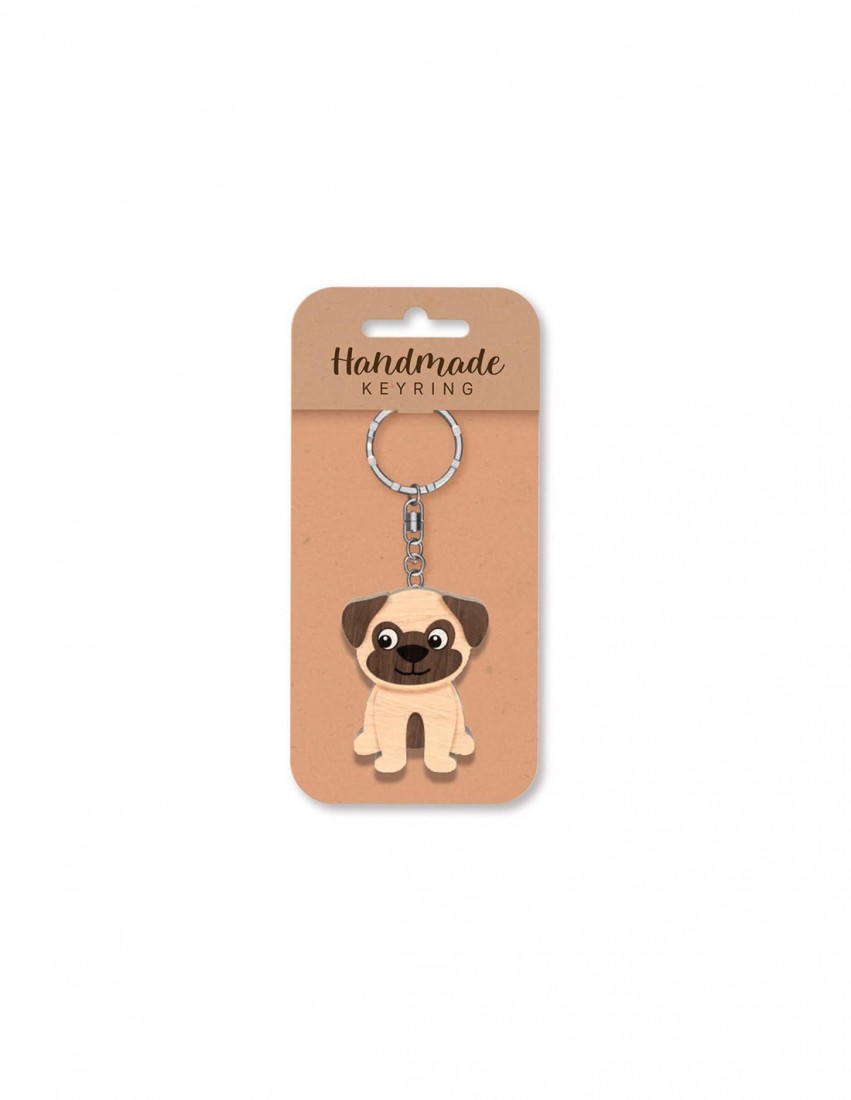 Μπρελόκ ξύλινο Pug  Wooden Keyring K1963 Global Journey Gifts
