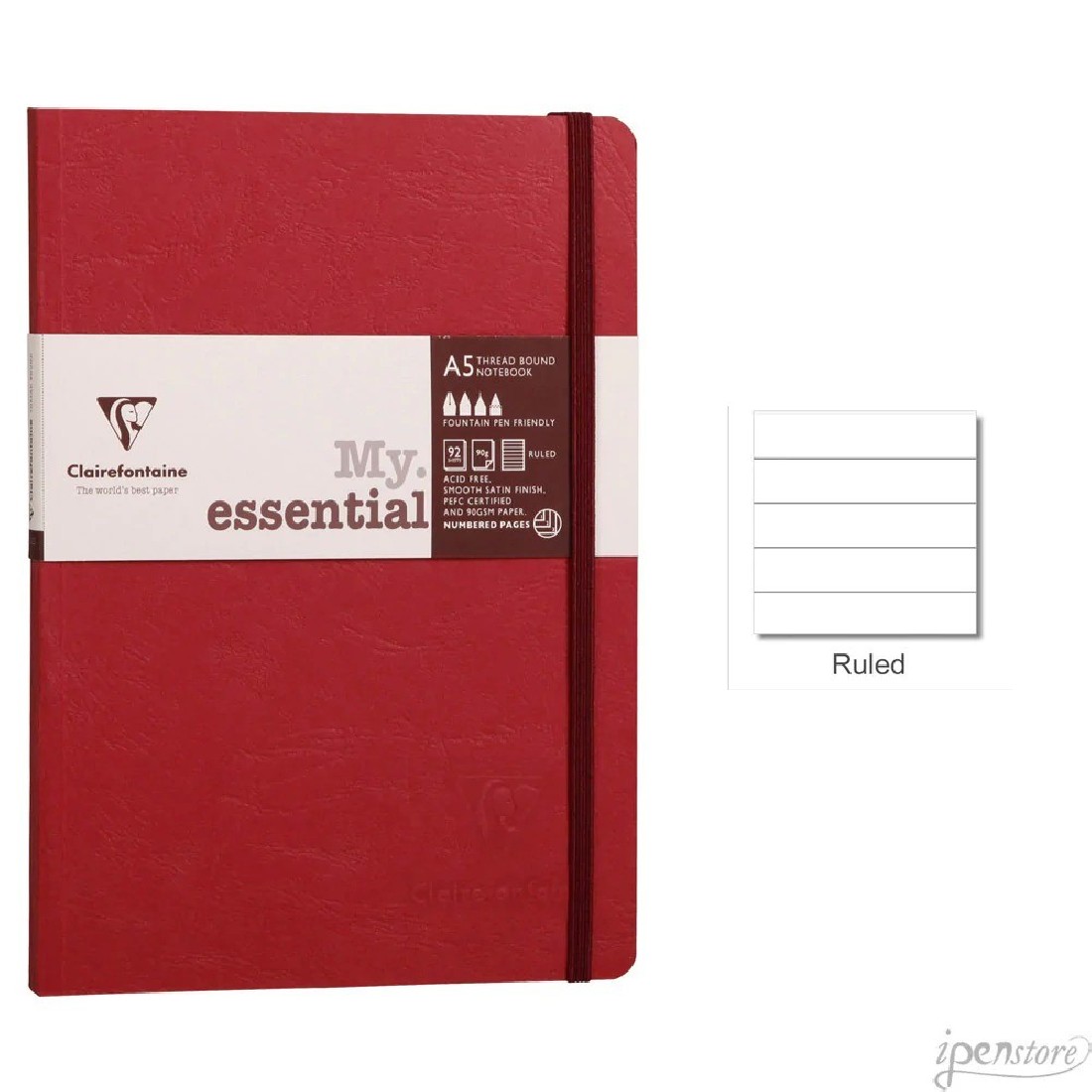 Clairefontaine notebook my.essential B5 19X25 cm, red, lined,  90g