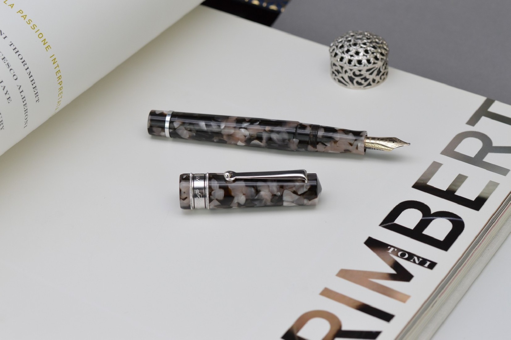 Santini Italia Libra Chess RT 14k piston filler pen with ebonite feeder pen