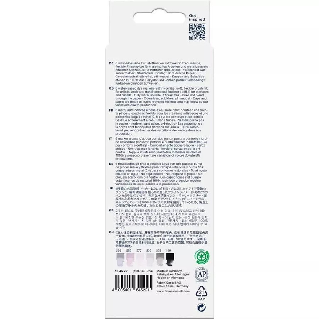 Faber Castell Goldfaber Aqua Dual Marker, wallet of 6, Shades of grey 164522