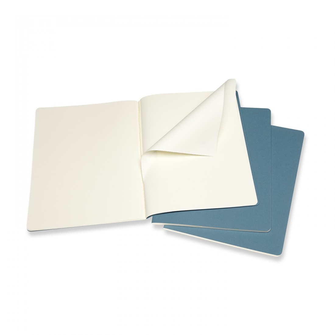 Set of 3 Extra Large XL Plain Journals Brisk Blue Soft Cover 19x25 Moleskine
