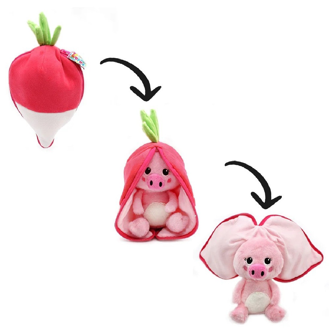 Piglet the pig/radish plush toy - Flipetz 80109 Les Deglingos