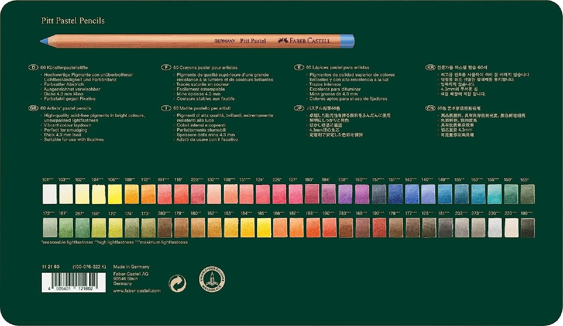 Faber Castell Pitt Pastel Pencils, tin of 60 112160